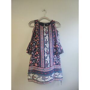 Zunie Cold Shoulder Colorful‎ Dress Girls Size 10 Floral Paisley Print
